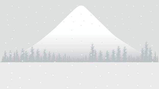 Snow falls in winter behind Mt. Fuji in front of the pine forest. vector