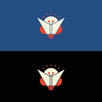 Abstract lightbulb design split between a blue and black background in a symmetrical composition vector