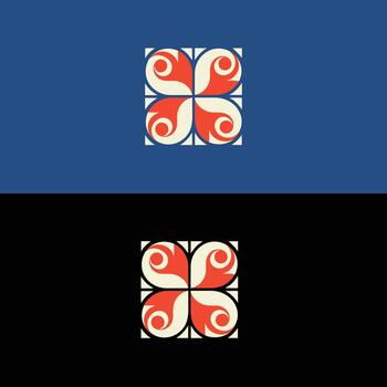 Two floral pattern squares with red and beige swirls on blue and black backgrounds stacked vertically vector