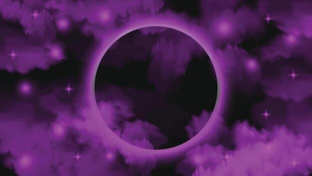 Glowing neon round frame with pink fog effect and glittering particles background vector