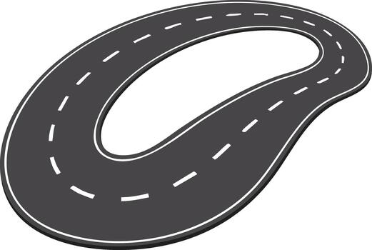 Curved racetrack illustration with dashed lane markings and rounded edges design vector