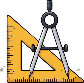 Geometry compass and yellow triangular ruler drawing tools for precise measurements and technical drawing illustration vector