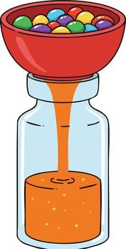 Colorful candy pouring into glass jar illustration with red bowl and multicolored sweets design vector