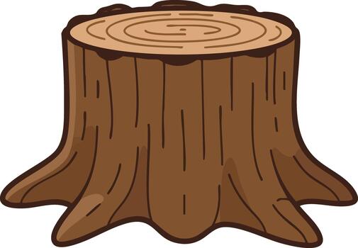 Tree stump illustration with textured bark and circular growth rings image for nature and forest themes vector
