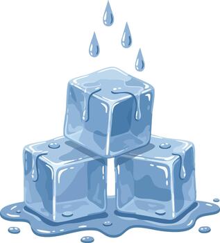 Ice cubes melting with water drops illustration showing cold refreshing frozen cubes and liquid splash graphic design vector
