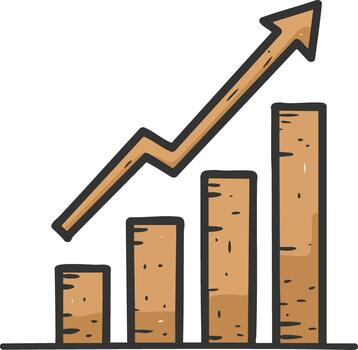 Growing business bar chart with upward arrow showing progress and success in financial performance illustration vector