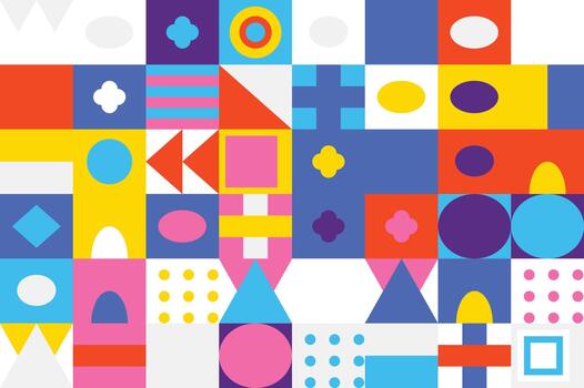 Vibrant abstract pattern showcasing a playful composition of colorful geometric shapes and symbols, a modern graphic design91seed81262 vector