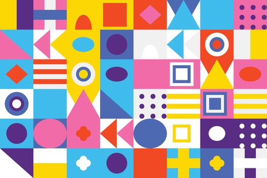 Geometric Design A Colorful Composition with Squares, Circles, and Triangles vector