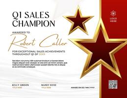 White Q1 Sales Champion Certificate Template Landscape