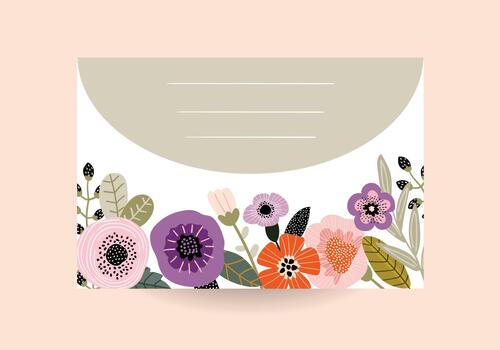An envelope with abstract flowers and botanical elements with space for text. vector