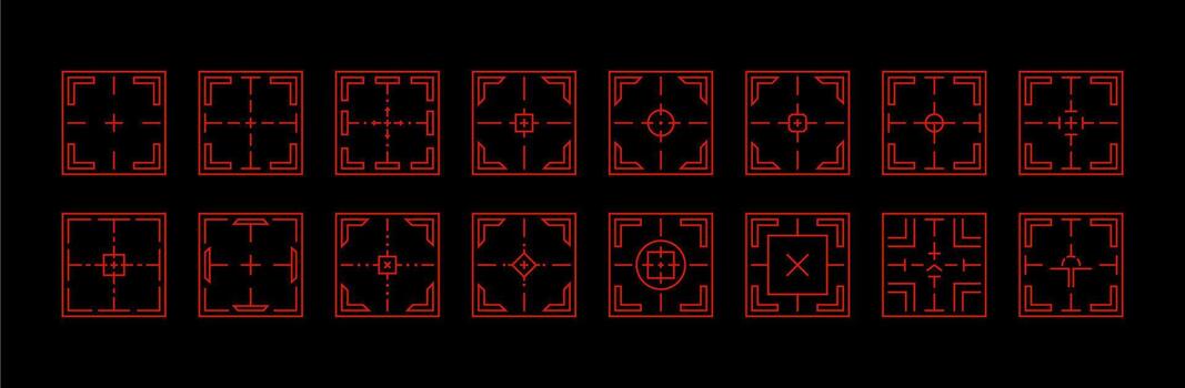 Geometric accuracy target icons. Abstract precise target focus aiming symbols. Creative set of target markers radar sweeps digital crosshairs. Isolated . vector