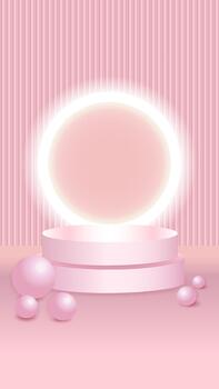 Pink minimalist display with glowing circle and geometric elements vector
