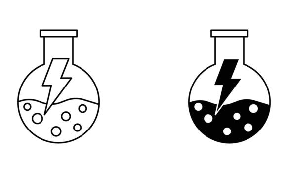 round-bottom flask containing liquid with bubbles and a lightning bolt symbol vector