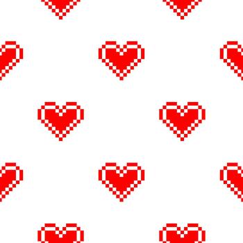 seamless heart pattern with pixel theme with outline and inner shape vector
