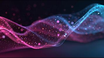 Dynamic flowing digital particles create mesmerizing wave patterns with vibrant bokeh lights video