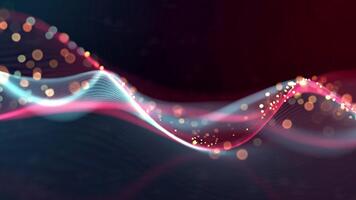 Dynamic digital waves with glowing particles create a futuristic, abstract background for technology and science video