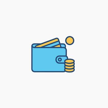 Flat Icon of Open Wallet with Credit Card and Stack of Coins for Finance Concept vector