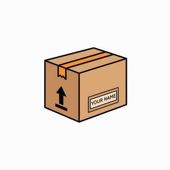 isométrica Envío caja icono con frágil arriba flecha y habla a etiqueta marcador de posición vector