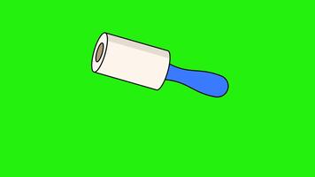 di base garza rullo con blu maneggiare. appiccicoso rotolo cilindro chiaramente mostrato. capi di abbigliamento o pulizia dei tessuti contesto. semplice maniglia presa forma visibile. mostrato nel un sottosopra movimento di spazzata passaggio. video