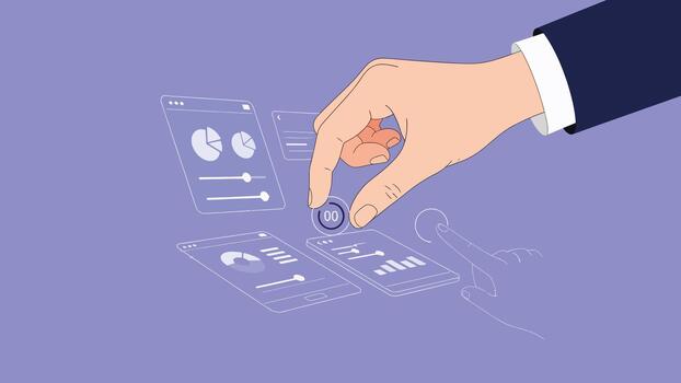 Hand Adjusting Digital Interface Elements with Charts and Graphs vector