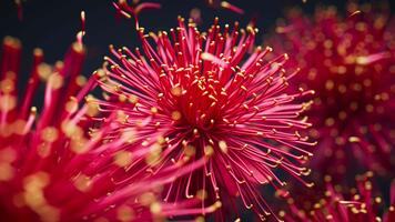 animato 3d ciclo continuo di lussureggiante crisantemo fiori leggermente ondeggiante mentre aerotrasportato petali galleggiante e spirale intorno a, formatura un' sereno botanico atmosfera. video