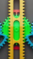 Seamless 3D loop of vibrant plastic gears and racks in red, blue, green, and yellow, turning together in perfect synchronization to create a playful, eye-catching, and endlessly repeating animation. video
