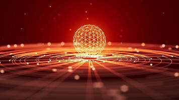 modern digital sfär med rutnät strukturera och abstrakt energi rader, representerar innovation och teknologi. slinga animation. video