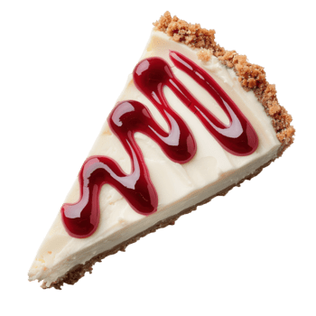 un' fetta di torta di formaggio si siede su un' trasparente sfondo, con un' ricco cremoso strato sormontato con un' vivace rosso salsa vortice. il Graham cracker Crosta Aggiunge un' croccante struttura png