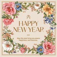 New Year Greeting Card Botanical Frame Template