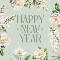 New Year Greeting Card Botanical Frame Square Template 