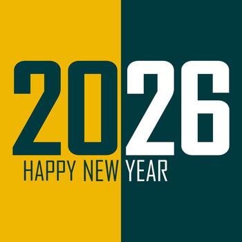 Modern 2026 Happy New Year graphic with bold typography and split color background vector