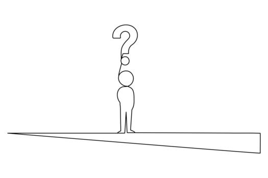 Continuous Line Drawing of Standing Man Silhouette with Question Mark Head vector