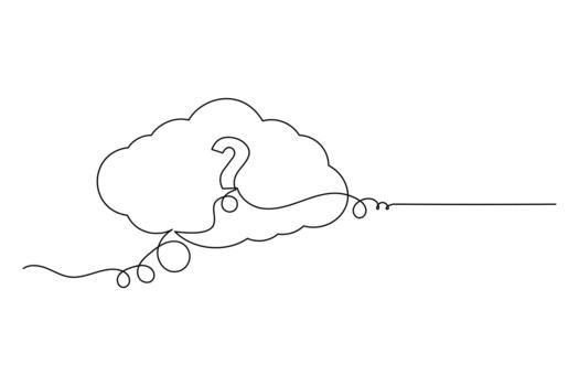 Thought cloud question mark continuous line drawing illustration minimal art vector