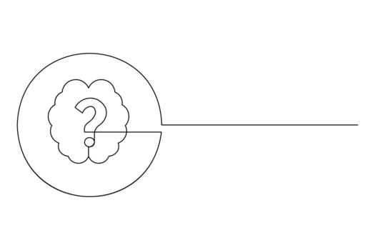 Brain with question mark one line drawing design concept of asking question vector