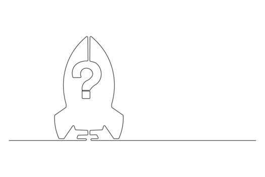 Rocket question mark one line drawing design concept of future development vector