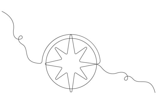Continuous Line Compass Rose with Wavy Path vector
