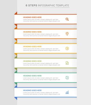 6 Steps Business Infographic Template with Ribbon Fold Design and Icons vector
