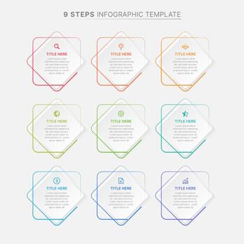 9 Data Points Business Infographic Template with Hexagonal Process Flow Diagram vector