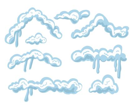 Set of snow caps. Winter snow, roof and frame decoration elements for Christmas scenes, web graphics, cards, and game UI. vector