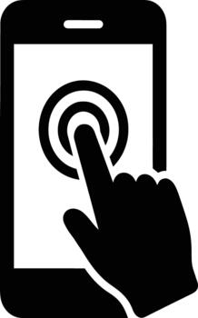 Hand tapping smartphone screen with touch gesture, mobile app interaction, modern technology, user interface, app navigation, business communication and marketing vector