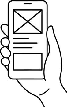 Close-up of hand holding smartphone with blank screen layout, mobile app interface design, wireframe for development, digital marketing, app creation for business vector