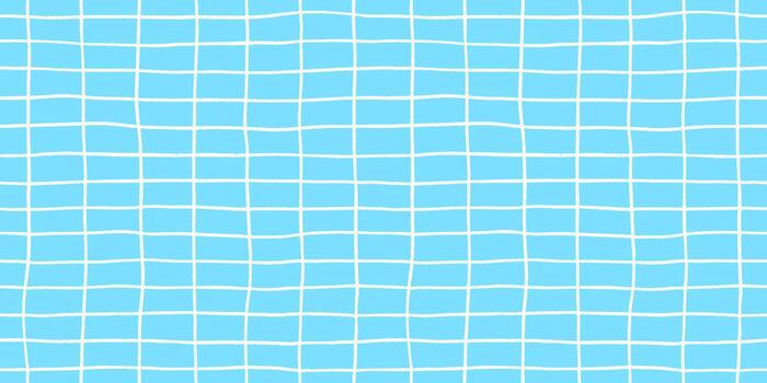 Check seamless pattern grid hand drawn lines creating playful background with blue square and wavy doodle textured stripes, perfect for cute designs and modern decor in crayon illustration. vector