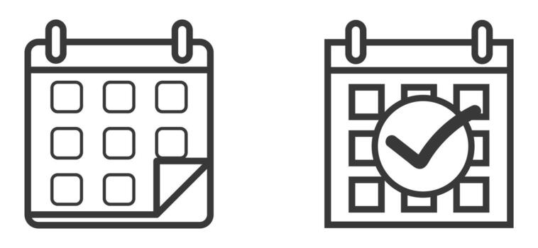 Calendar icons set, planner with page corner and schedule check mark symbol vector