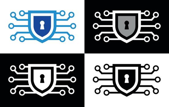 Cyber Shield Circuit Pictogram - Secure Network Protection Keyhole Icon vector