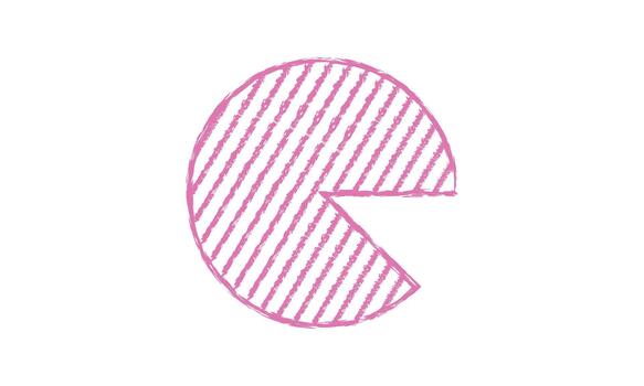 Pink Hand-Drawn Striped Circle with Missing Slice. Pie Chart, Data Visualization, Infographic Sketch vector