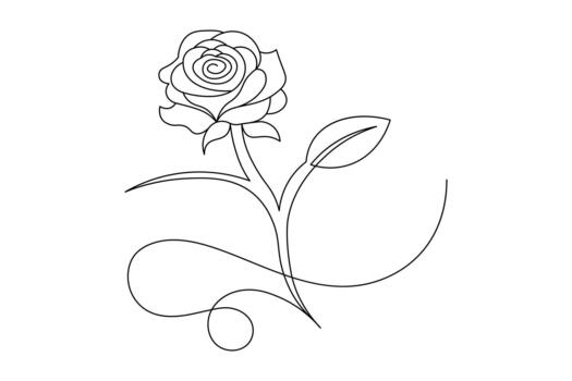 Elegant continuous line art drawing of a rose flower with a single leaf for design , illustration vector