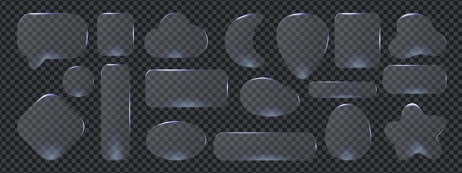 morphism design with glass button icons and rounded frame elements for app interface. Realistic blur effect creates soft light button look and elegant glass morphism background. vector