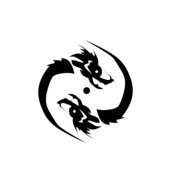 un dinámica negro silueta de dos dragones formando el yin y yang símbolo, representando balance, dualidad, y armonía. esta poderoso logo significa unidad y oponiéndose efectivo. vector