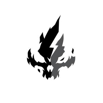 A dynamic two-tone emblem depicting twin skulls or aggressive faces split by a lightning bolt, featuring sharp, jagged edges that convey power, chaos, and intensity. vector