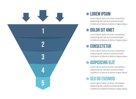 Funnel diagram with 5 elements, infographic template for web, business, presentations vector